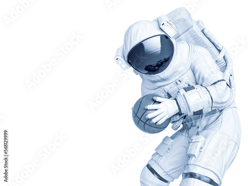 astronaut playing basketball close up with copy space