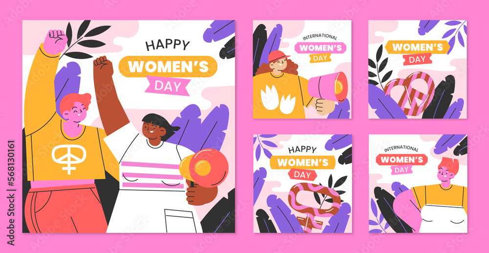 Happy Women Day greeting card for social media in five different formats for social media posts , by  pikisuperstar
