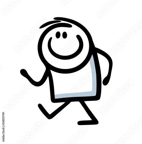 Happy doodle man walking outdoor with good mood.