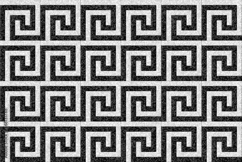 Obraz na plátne Orthographic top view of a meander pattern in white and black veined marble