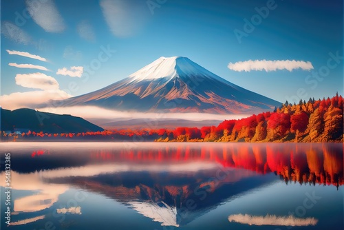 Mountain in autumn. Redish environment. Genarative AI © CREATIVE STOCK
