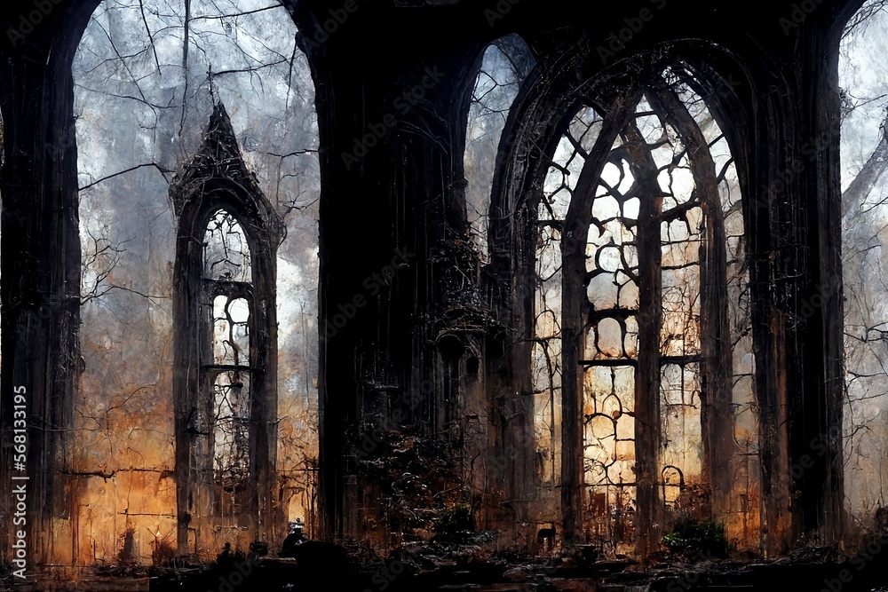 Skeleton of ancient cathedral, Generative AI