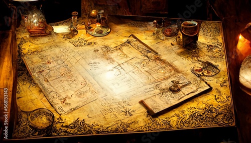 Fantasy Quest Map Planning Table, Generative AI