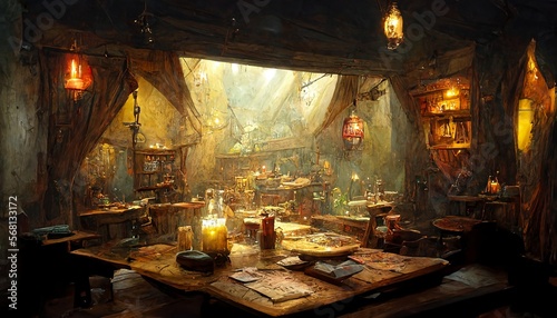 Fantasy tavern ready for quest planning, Generative AI