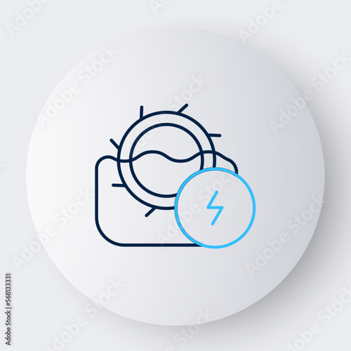 Line Water mill icon isolated on white background. Water wheel energy. Hydro power turbine wheel. Colorful outline concept. Vector