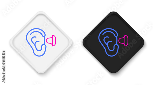 Line Earplugs and ear icon isolated on white background. Ear plug sign. Noise symbol. Sleeping quality concept. Colorful outline concept. Vector