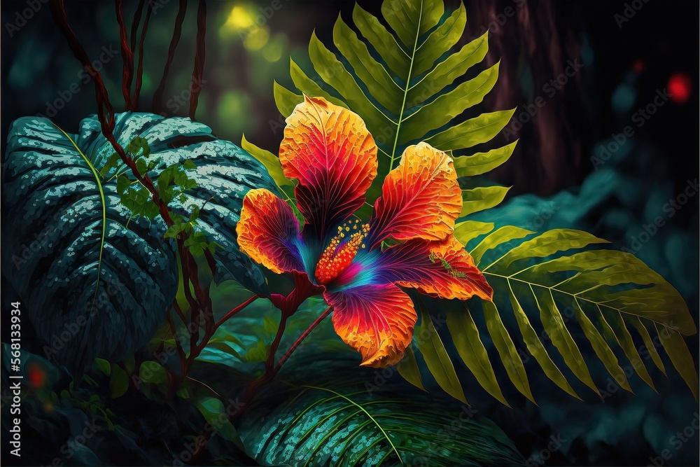 Naklejka premium Red and Yellow dahlia flower. generative AI