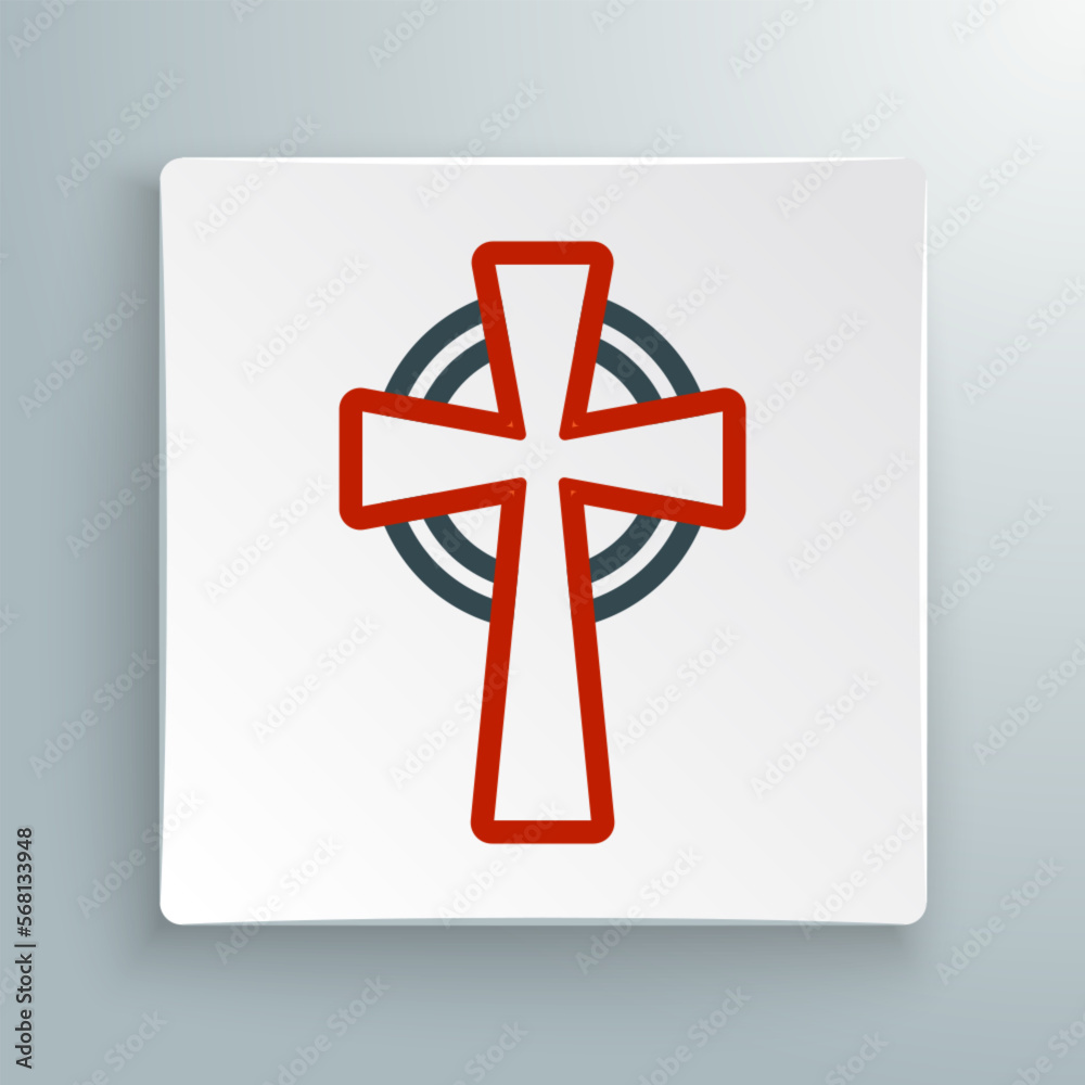 Line Celtic cross icon isolated on white background. Happy Saint Patricks day. National Irish holiday. Colorful outline concept. Vector