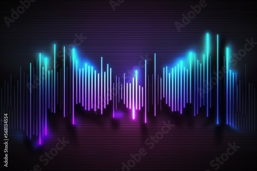 Blue and violet neon sound stripe lights background - Generative AI © Albert