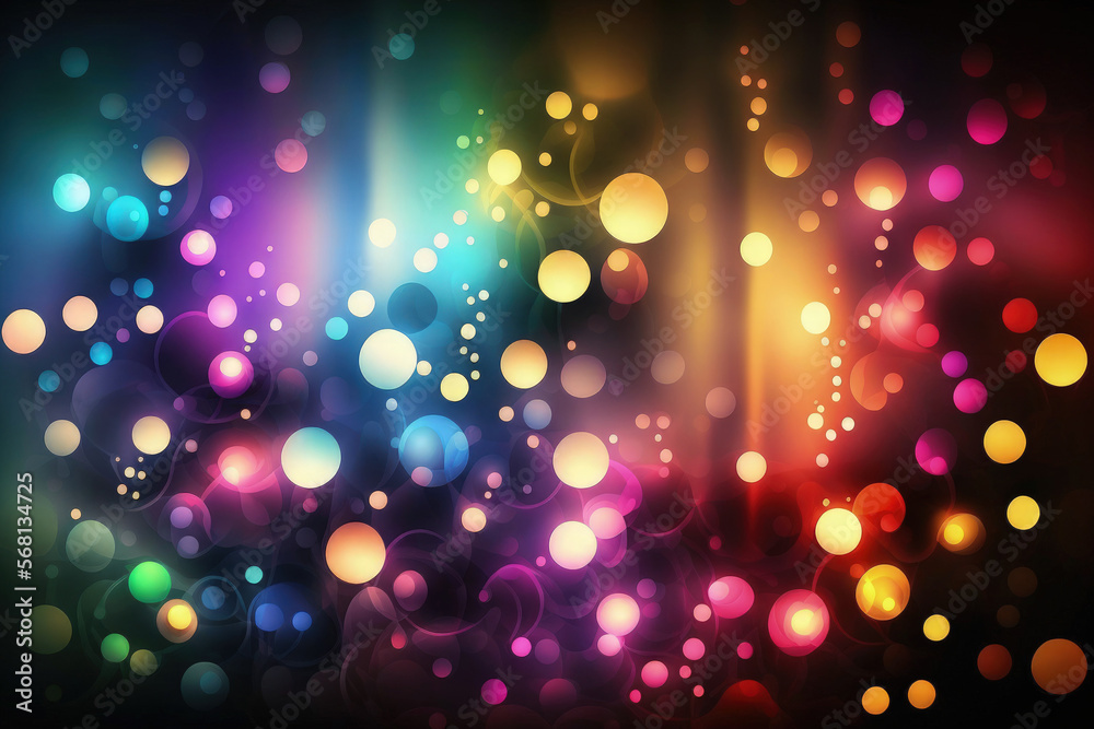 LED disco lights. Elegant abstract background with stars and bokeh lights. Generative AI