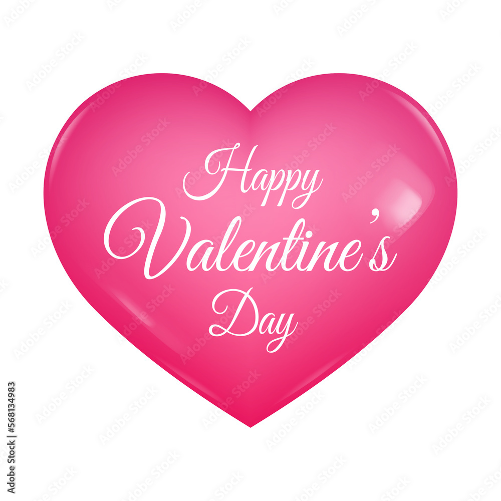 Happy valentine's day. 3d heart. Pink icon