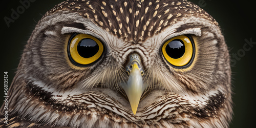 closeup of a little owl (athene noctua). banner. Generative AI © jr-art