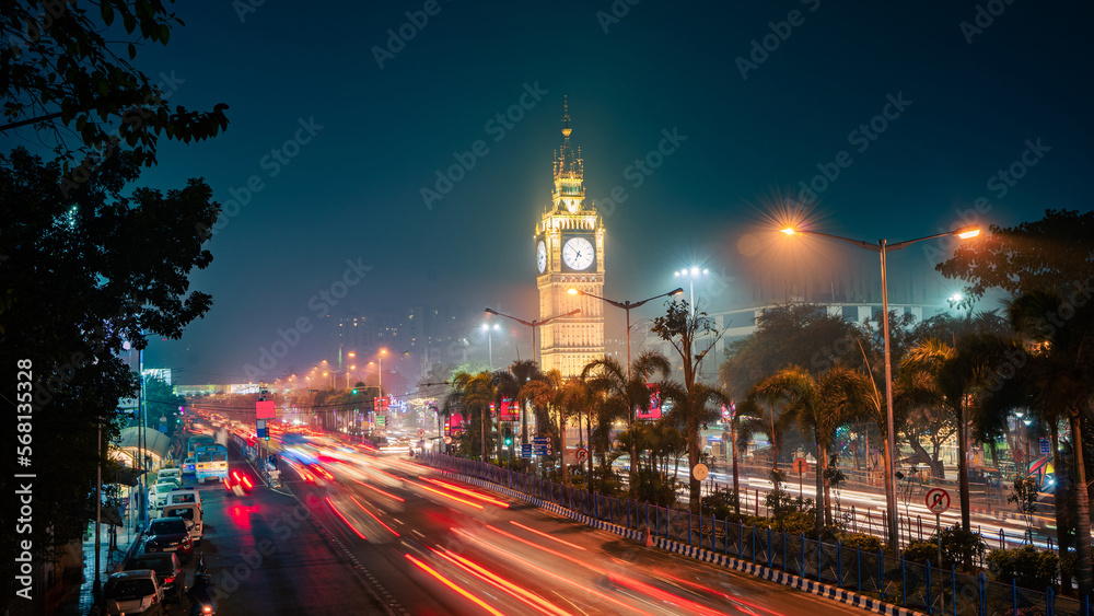 Lake town watch tower located at Kolkata, West Bengal, India, night view of the city
