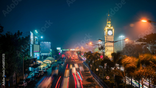 Lake town watch tower located at Kolkata, West Bengal, India, night view of the city