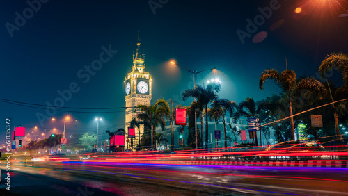 Lake town watch tower located in Kolkata, West Bengal, India, night view of the city photo