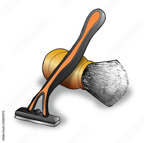 shaving with a razor and a foam brush