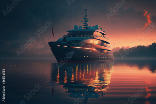 a yacht on the water at dusk. Generative AI