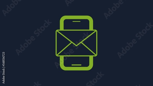 Yellow Mobile and envelope, new message, mail icon isolated on blue background. Usage for e-mail newsletters, headers, blog posts. 4K Video motion graphic animation