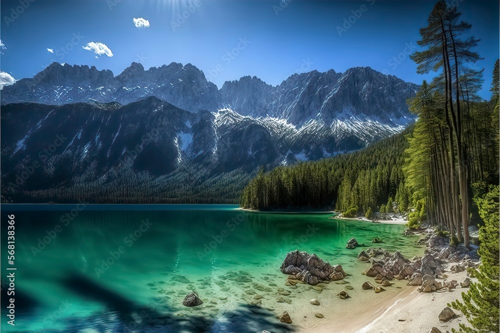 landscape with lake and mountains. Genarative AI