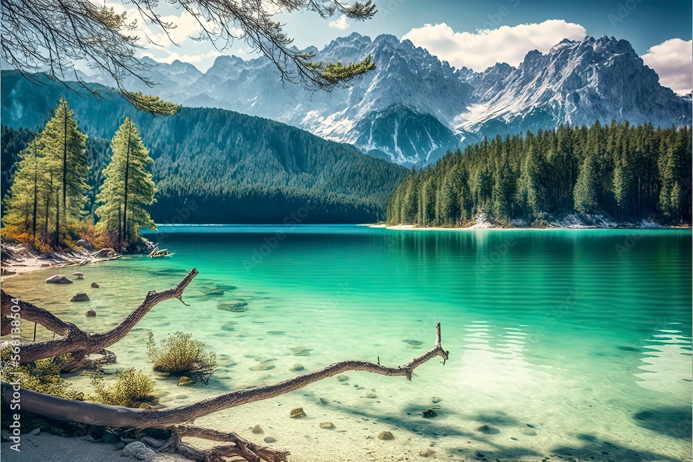 landscape with lake and mountains. Genarative AI