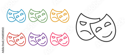Set line Comedy and tragedy theatrical masks icon isolated on white background. Set icons colorful. Vector