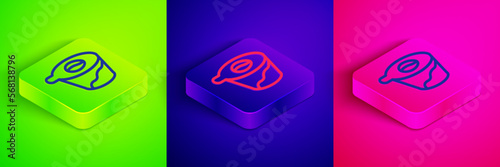 Isometric line Pour over coffee maker icon isolated on green, blue and pink background. Alternative methods of brewing coffee. Coffee culture. Square button. Vector