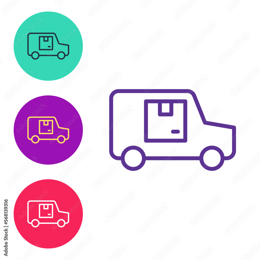 Set line Delivery cargo truck vehicle icon isolated on white background. Set icons colorful. Vector Set line Delivery cargo truck vehicle icon isolated on white background. Set icons colorful. Vector