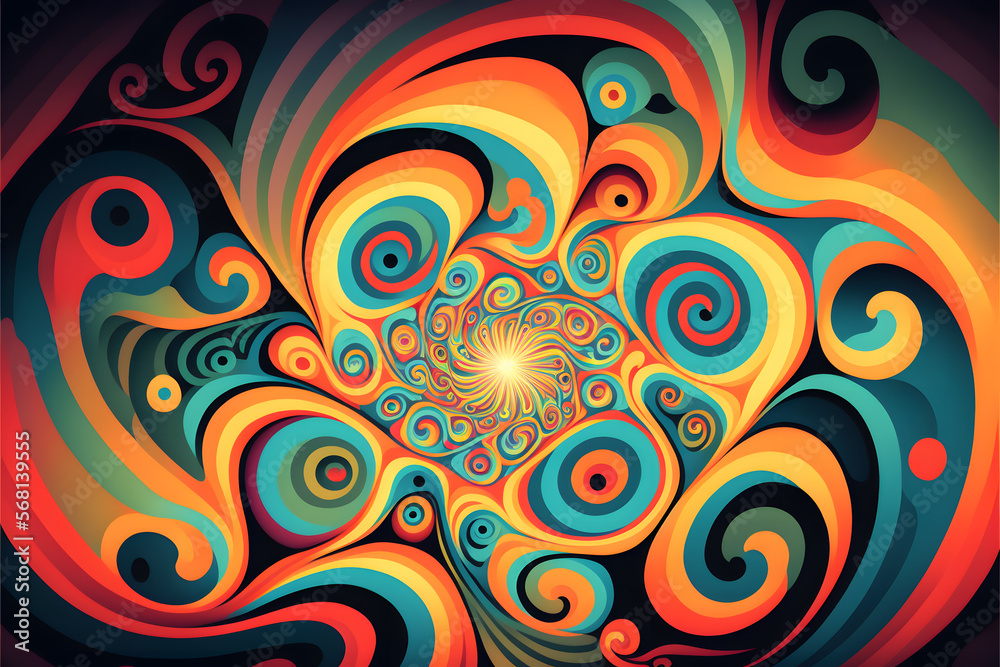 Fototapeta premium Colourful psychedelic background design made with Generative AI technology 