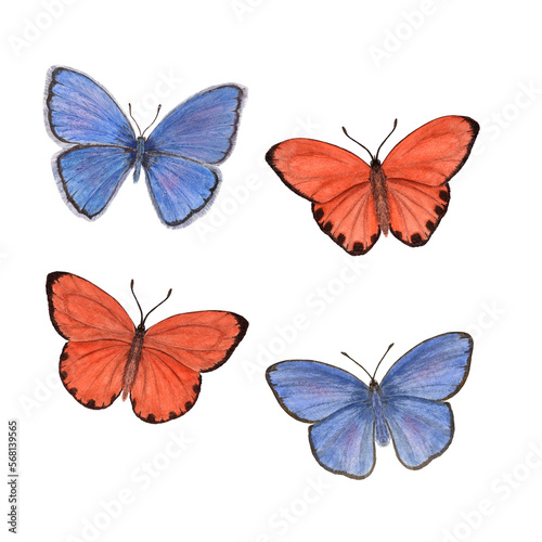 Set of watercolor copper-butterflies isolated on white background. Perfect for wallpaper, print, textile, nursery, scrapbooking, wedding invitation, banner design, postcards, clothing © Masha_tolk_art