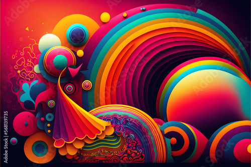 Colourful psychedelic background design made with Generative AI technology	
