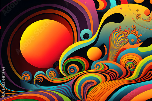 Colourful psychedelic background design made with Generative AI technology   © yuniazizah