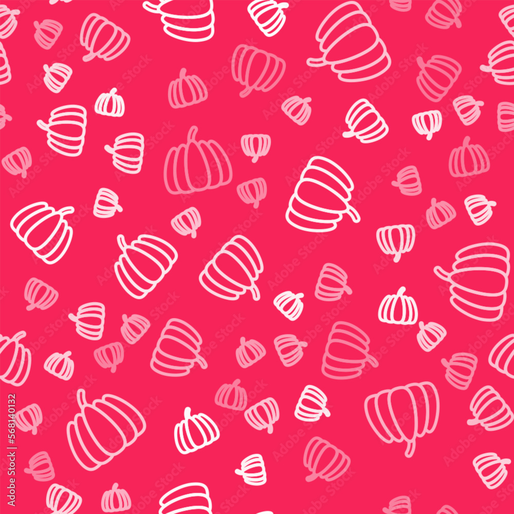 White line Pumpkin icon isolated seamless pattern on red background. Happy Halloween party. Vector White line Pumpkin icon isolated seamless pattern on red background. Happy Halloween party. Vector