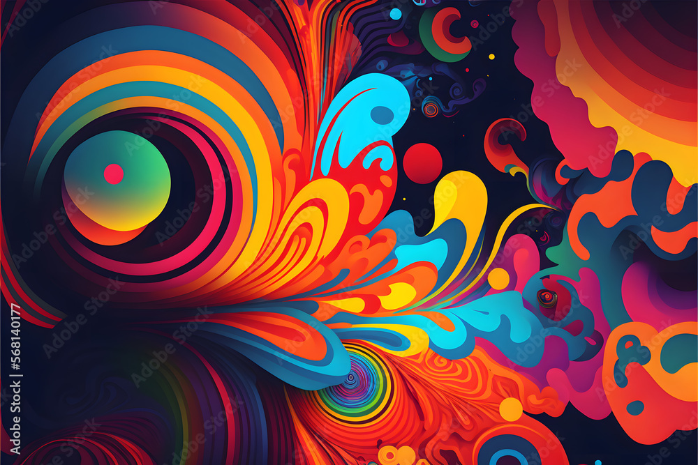 Colourful psychedelic background design made with Generative AI technology	
