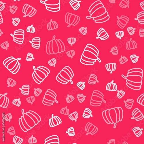 White line Pumpkin icon isolated seamless pattern on red background. Happy Halloween party. Vector