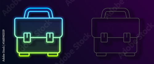 Glowing neon line Toolbox icon isolated on black background. Tool box sign. Vector