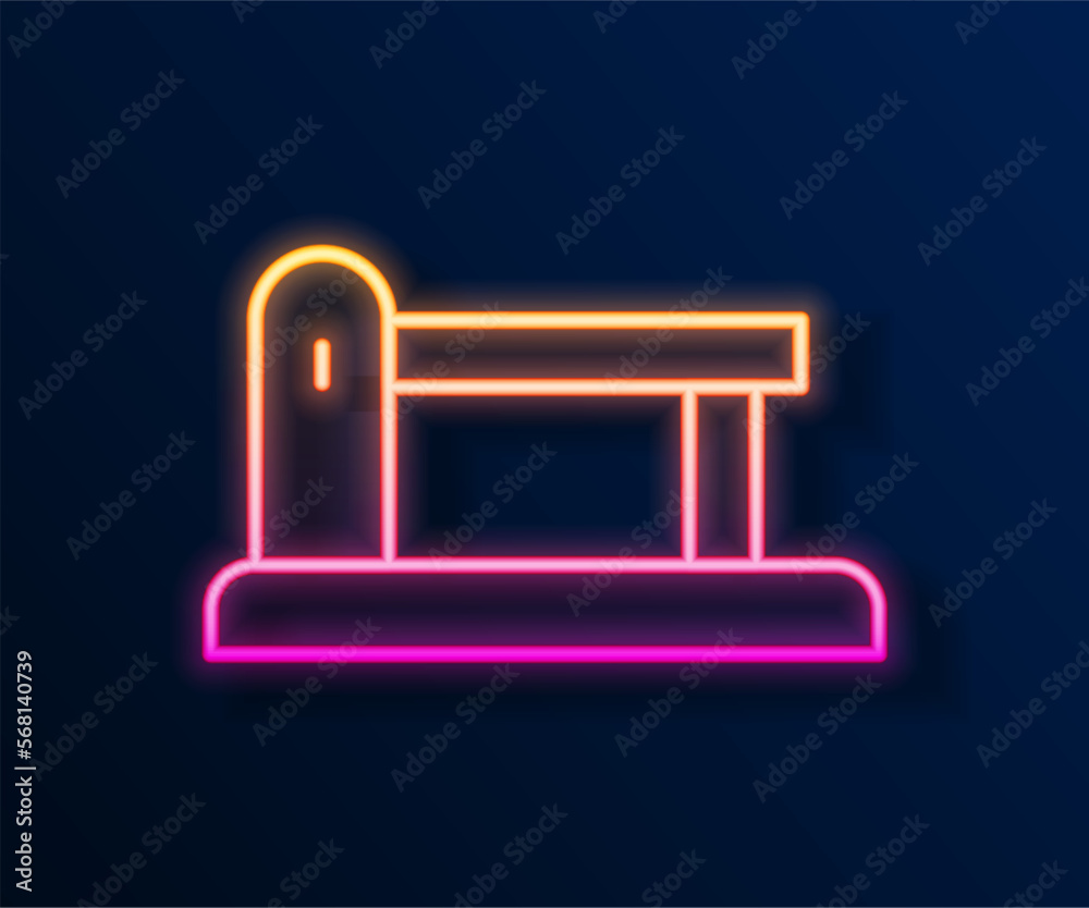 Glowing neon line Railway barrier icon isolated on black background. Vector Glowing neon line Railway barrier icon isolated on black background. Vector
