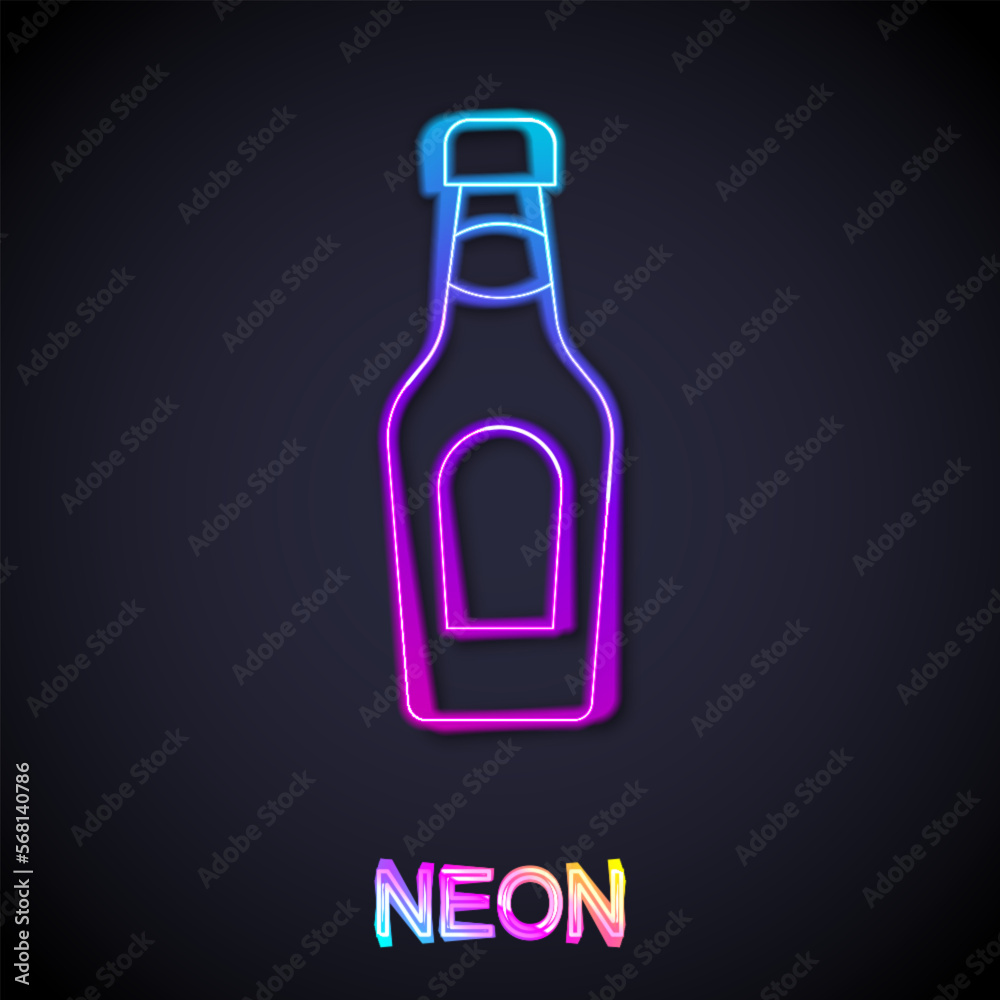 Glowing neon line Champagne bottle icon isolated on black background. Merry Christmas and Happy New Year. Vector Glowing neon line Champagne bottle icon isolated on black background. Merry Christmas and Happy New Year. Vector