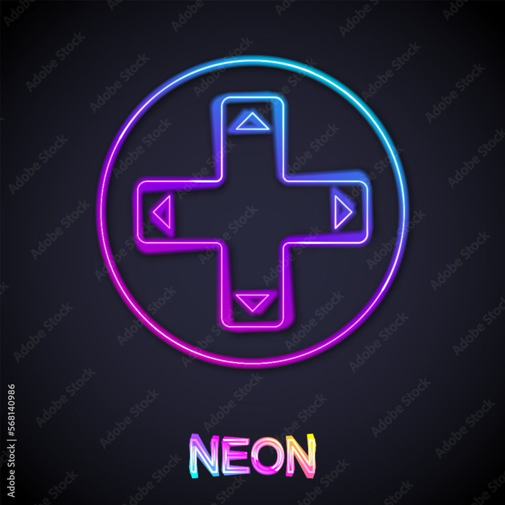 Glowing neon line Game controller or joystick for game console icon isolated on black background. Vector Glowing neon line Game controller or joystick for game console icon isolated on black background. Vector