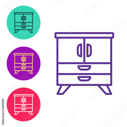 Set line Chest of drawers icon isolated on white background. Set icons colorful. Vector