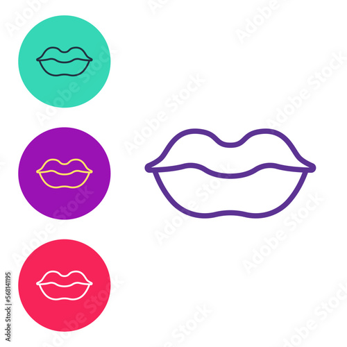 Set line Smiling lips icon isolated on white background. Smile symbol. Set icons colorful. Vector