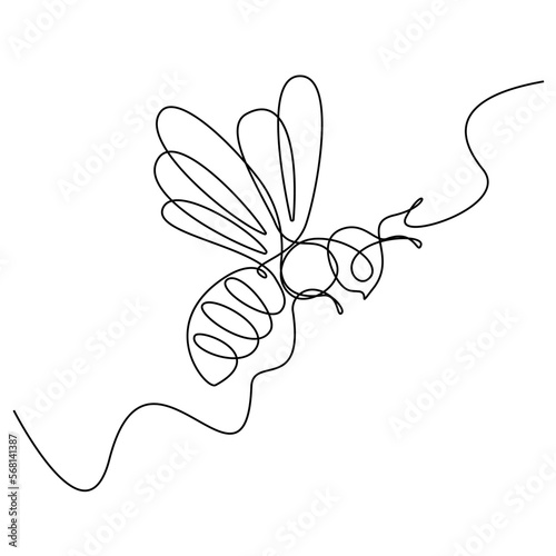 artline drawing bee. bee icon continuous line. Symbol of honey production, healthy natural food. Vector illustration isolated on white background.