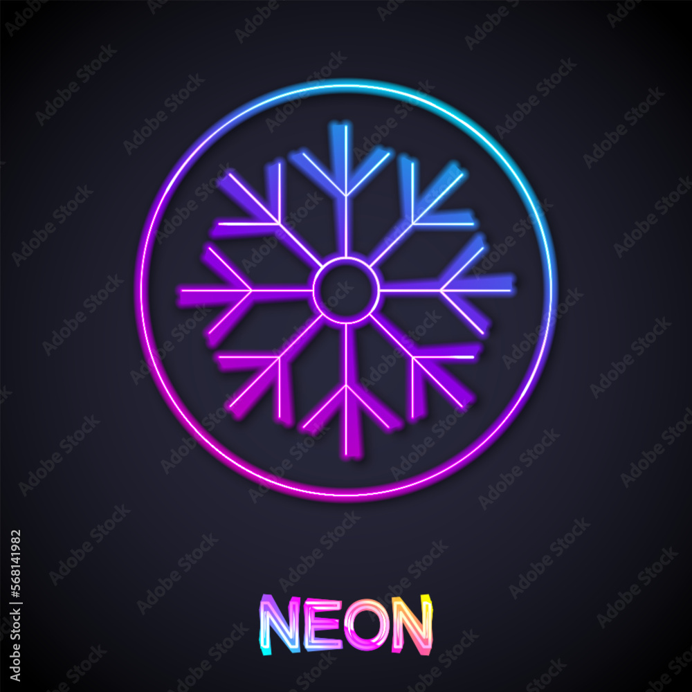 Glowing neon line Snowflake icon isolated on black background. Merry Christmas and Happy New Year. Vector Glowing neon line Snowflake icon isolated on black background. Merry Christmas and Happy New Year. Vector
