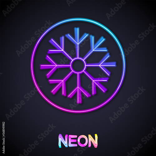 Glowing neon line Snowflake icon isolated on black background. Merry Christmas and Happy New Year. Vector