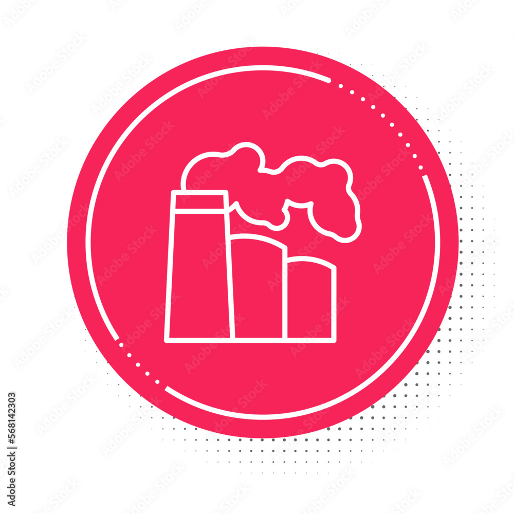 White line Oil and gas industrial factory building icon isolated on white background. Red circle button. Vector White line Oil and gas industrial factory building icon isolated on white background. Red circle button. Vector