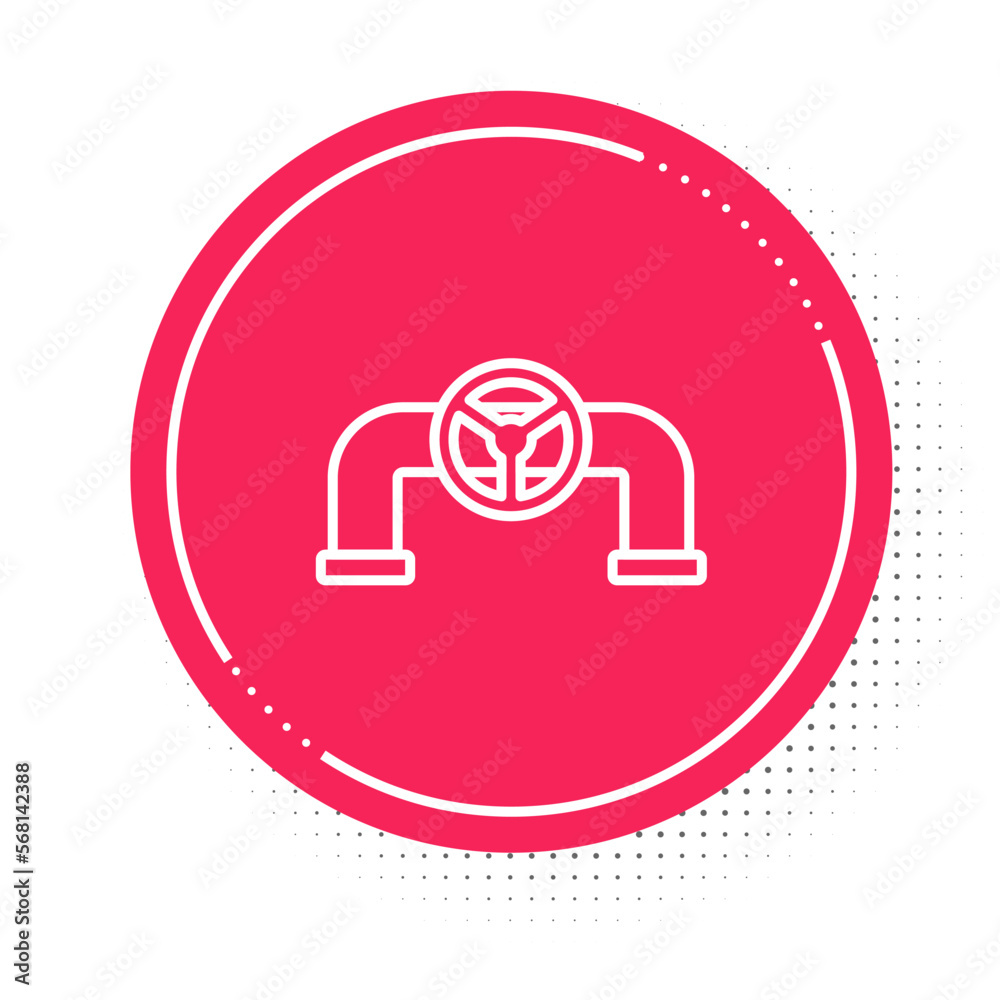 White line Oil pipe with valve icon isolated on white background. Red circle button. Vector White line Oil pipe with valve icon isolated on white background. Red circle button. Vector