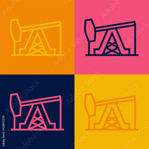 Pop art line Oil pump or pump jack icon isolated on color background. Oil rig. Vector