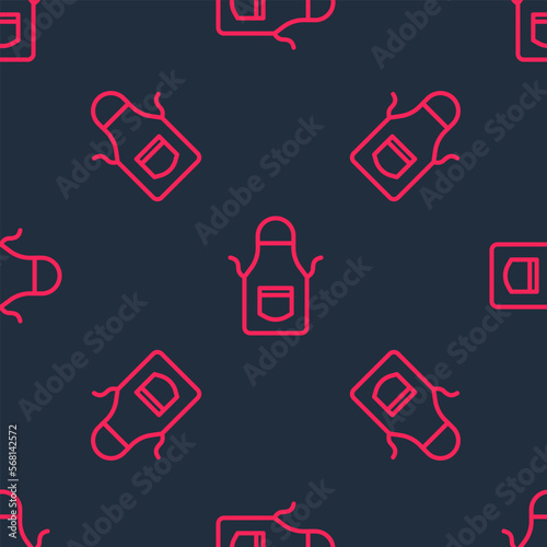 Red line Blacksmith apron icon isolated seamless pattern on black background. Protective clothing and tool worker. Vector