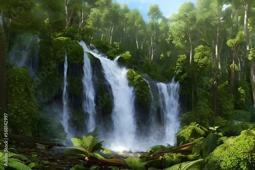 Waterfall in the forest, waterfall, river in the forest