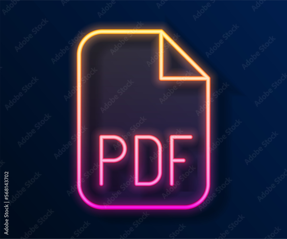 Glowing neon line PDF file document. Download pdf button icon isolated on black background. PDF file symbol. Vector Glowing neon line PDF file document. Download pdf button icon isolated on black background. PDF file symbol. Vector