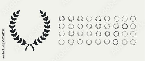 Set of wreaths and branches with leaves. Hand drawing laurel wreaths and branches collection. Laurels wreaths, swirls, twigs and flower ornaments. Herbs, flowers and plants elements. Vector 10 eps.